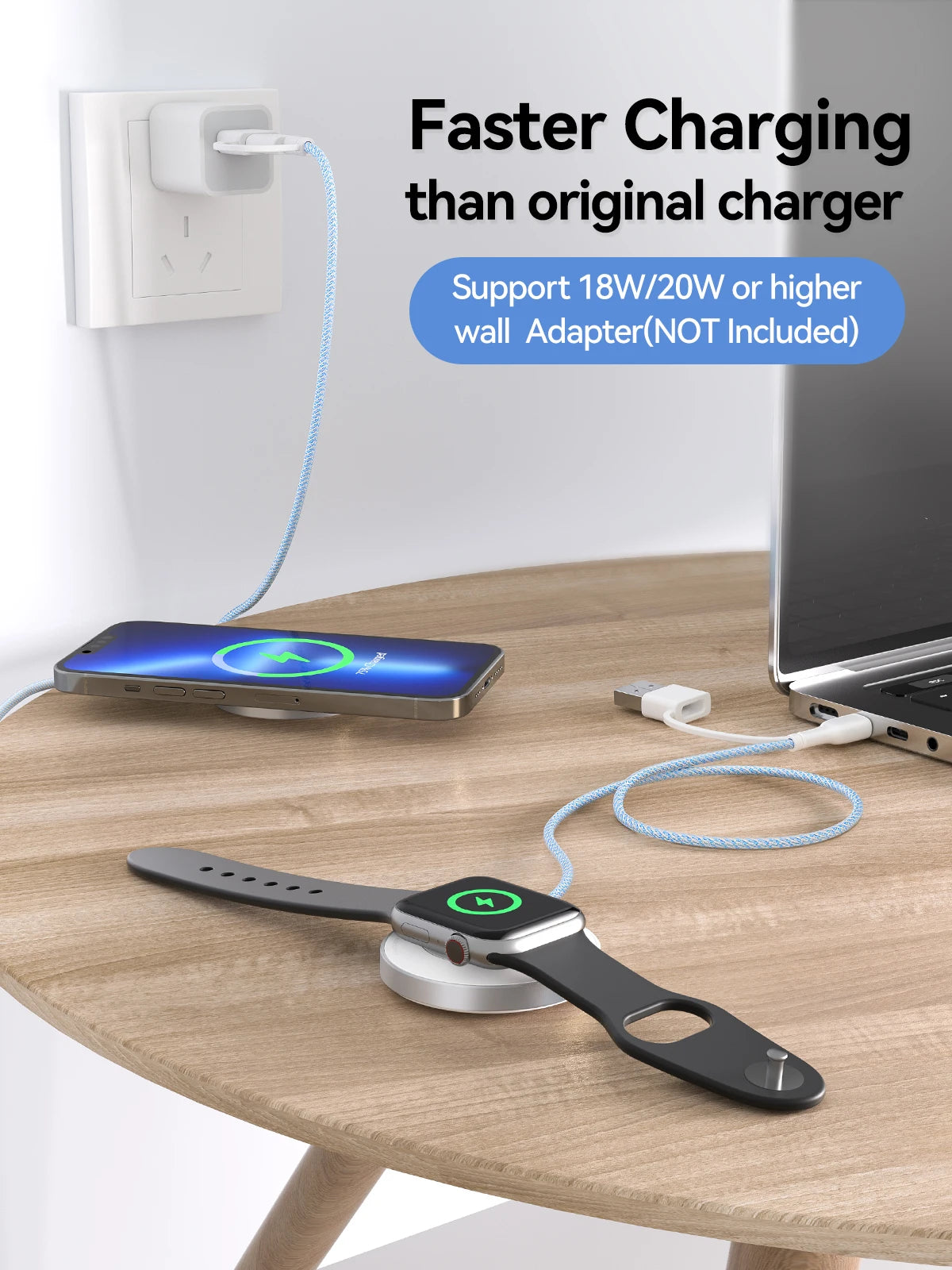 NEWDERY Cable for Apple Watch/Airpods/iPhone Fast Portable Magnet Charging Station for iPhone 16-12 Series, Mag-Safe Charger