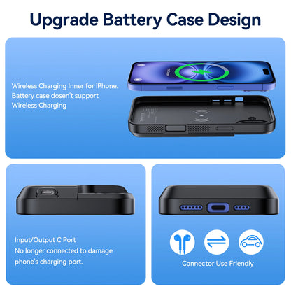 NEWDERY Slim Battery Charger Case for iPhone 16 Plus 8000mAh Rechargeable Charging Battery Pack Portable Power Bank Case