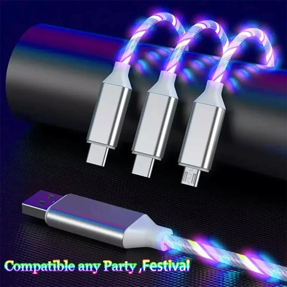 PC NNBILI Glowing LED Light USB 3 IN 1 cable Phone Fast Charging Charger Luminous Type C Cable For Xiaomi iPhone Phone Accessories