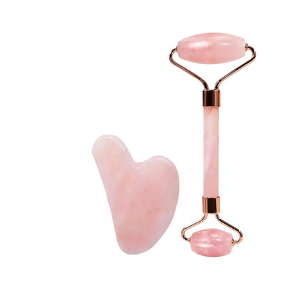 Natural Jade Roller Gua Sha Set Facial Body Massager Roller Face Lifting Beauty Massage Tools Rose Quartz Jade Stone Massage Set