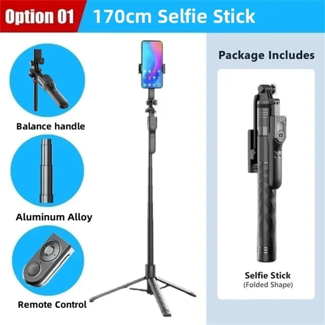 PCNew Extendable Fill Light Selfie Stick Tripod with Remote360° Rotation Ph