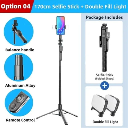 PCNew Extendable Fill Light Selfie Stick Tripod with Remote360° Rotation Ph