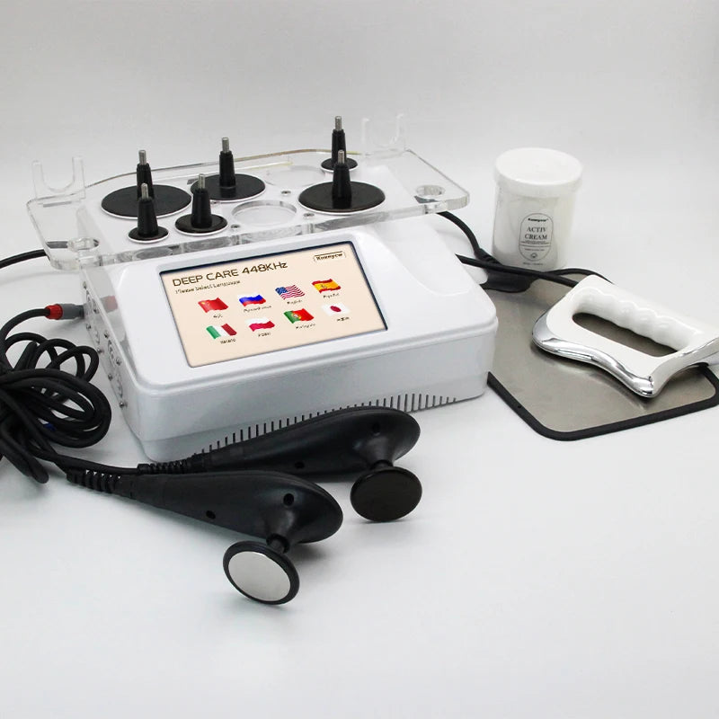 New Upgrade 448KHZ RF Tecar Therapy RET CET Diathermy Body Sliming Machine Pain Relief Skin Tightening INDIBA Deep Care Portable