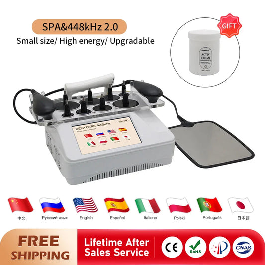 New Upgrade 448KHZ RF Tecar Therapy RET CET Diathermy Body Sliming Machine Pain Relief Skin Tightening INDIBA Deep Care Portable