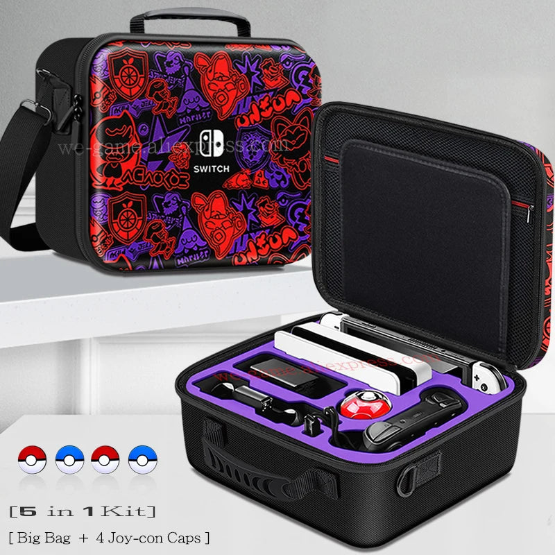 Newest Nintend SwitchOLED Cute Carrying Case Scarlet Violet Theme Hard Cover Shell Storage Shoulder Bag for Nintendo Switch OLED