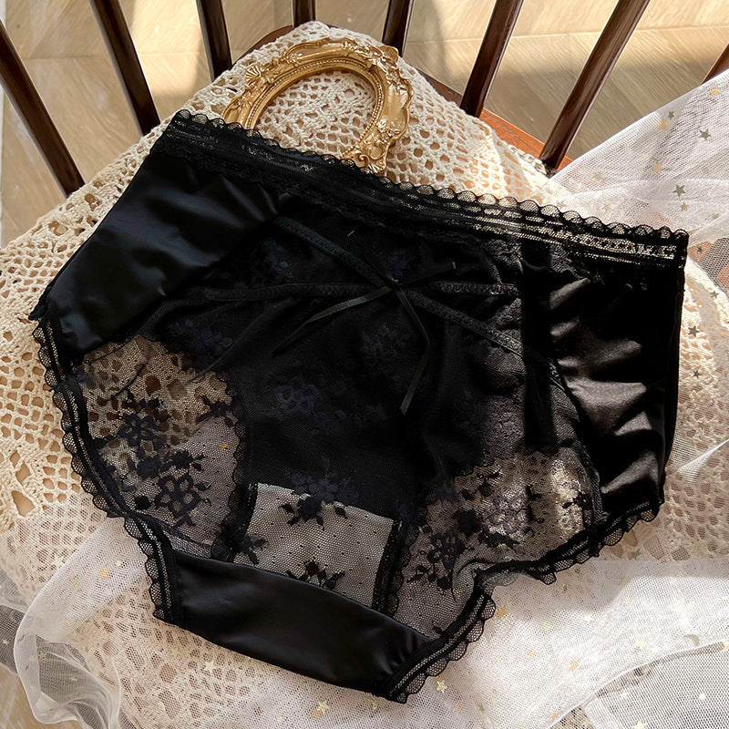 PC high-end silky satin lace underwear women's mid-waist breathable comfortable antibacterial pure cotton crotch hip-wrapped women's briefs