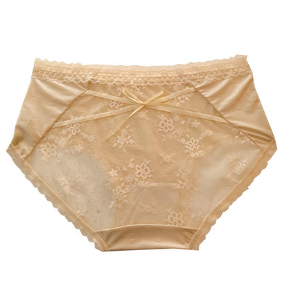 PC high-end silky satin lace underwear women's mid-waist breathable comfortable antibacterial pure cotton crotch hip-wrapped women's briefs