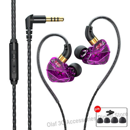 PCOLAF 3.5mm Jack Type C Plug Wired Headphones HIFI Bass Earphone in-Ear He