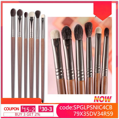 OVW Cosmetic 2/6 pcs Makeup Eye Shadow Brush Set Goat Hair Tool Ultra Soft Make Up Tapered Blender Diffuse Kit Cut Crease Brush