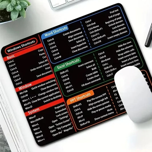 Office Excel Word Shortcuts Reference Guide Mouse Pad Portable Non-Slip Rubber Base Mousepad Mouse Mat  Laptop Computer