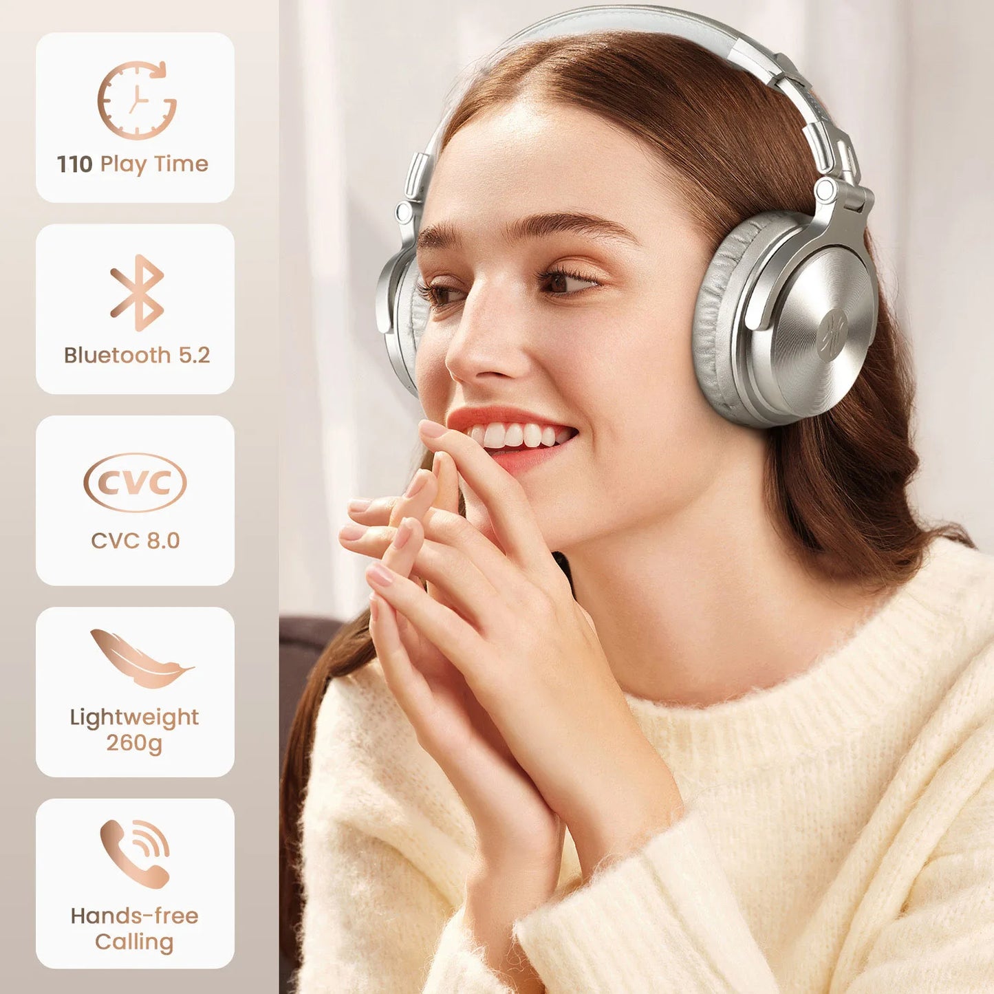 PCOneodio Bluetooth 5.2 Headset Wireless Headphones With Microphone 110Hrs