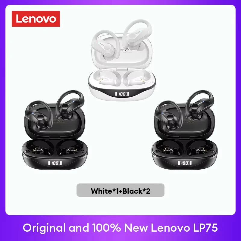 PCOriginal Lenovo LP75 TWS Bluetooth V5.3 Headphones Wireless LED Digital D