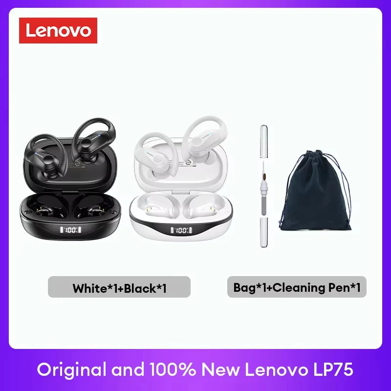 PCOriginal Lenovo LP75 TWS Bluetooth V5.3 Headphones Wireless LED Digital D