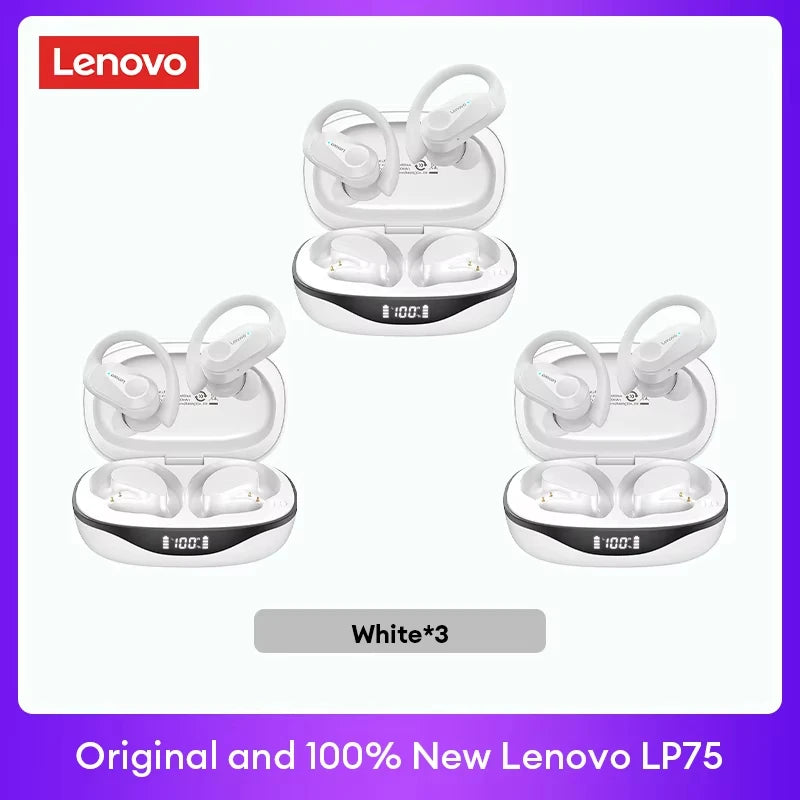 PCOriginal Lenovo LP75 TWS Bluetooth V5.3 Headphones Wireless LED Digital D