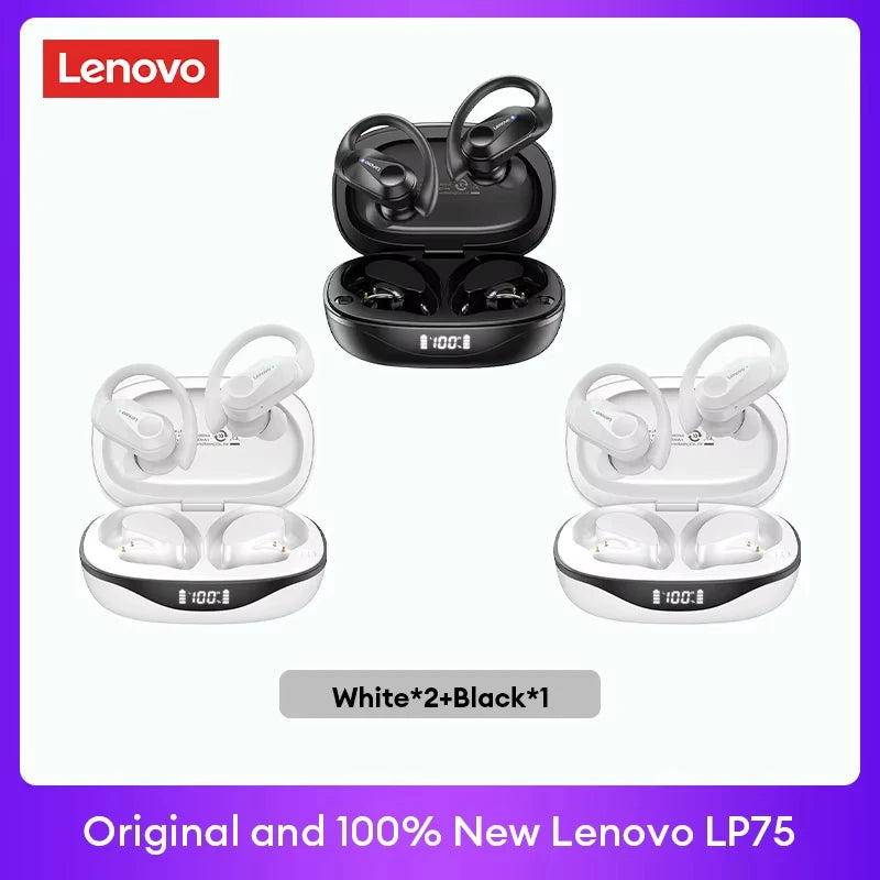 PCOriginal Lenovo LP75 TWS Bluetooth V5.3 Headphones Wireless LED Digital D