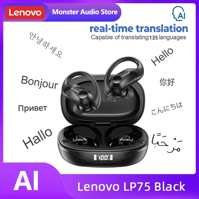 PCOriginal Lenovo LP75 TWS Bluetooth V5.3 Headphones Wireless LED Digital D