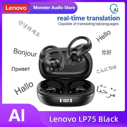 PCOriginal Lenovo LP75 TWS Bluetooth V5.3 Headphones Wireless LED Digital D