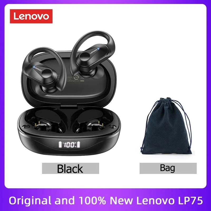 PCOriginal Lenovo LP75 TWS Bluetooth V5.3 Headphones Wireless LED Digital D