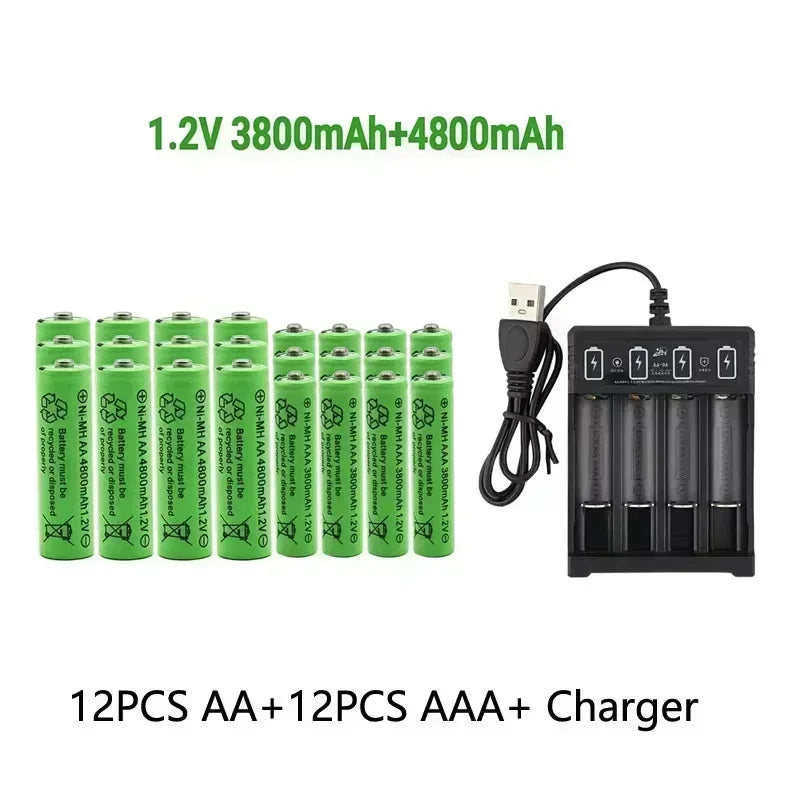 PC Original Rechargeable Battery 1.2V AA4800mAh+AAA3800mAh+Charger  Computer Clock Radio Video Game Digital Camera AA AAAbattery