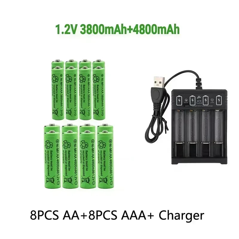 PC Original Rechargeable Battery 1.2V AA4800mAh+AAA3800mAh+Charger  Computer Clock Radio Video Game Digital Camera AA AAAbattery