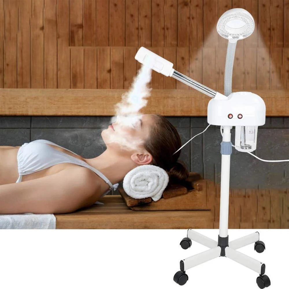 PC Ozone Facial Steamer 2 IN 1 Hot Steam Sprayer Humidifier With 5X LED Magnifying Lamp Mist Aromatherapy 360° Rotatable Vaporizer