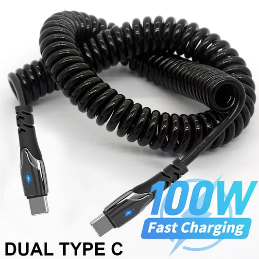 PD 100W USB-C to Type C Cable Fast Charging Dual USB Type-C Flexible Spring Data Cord For Samsung Xiaomi Phones Tablet Laptop