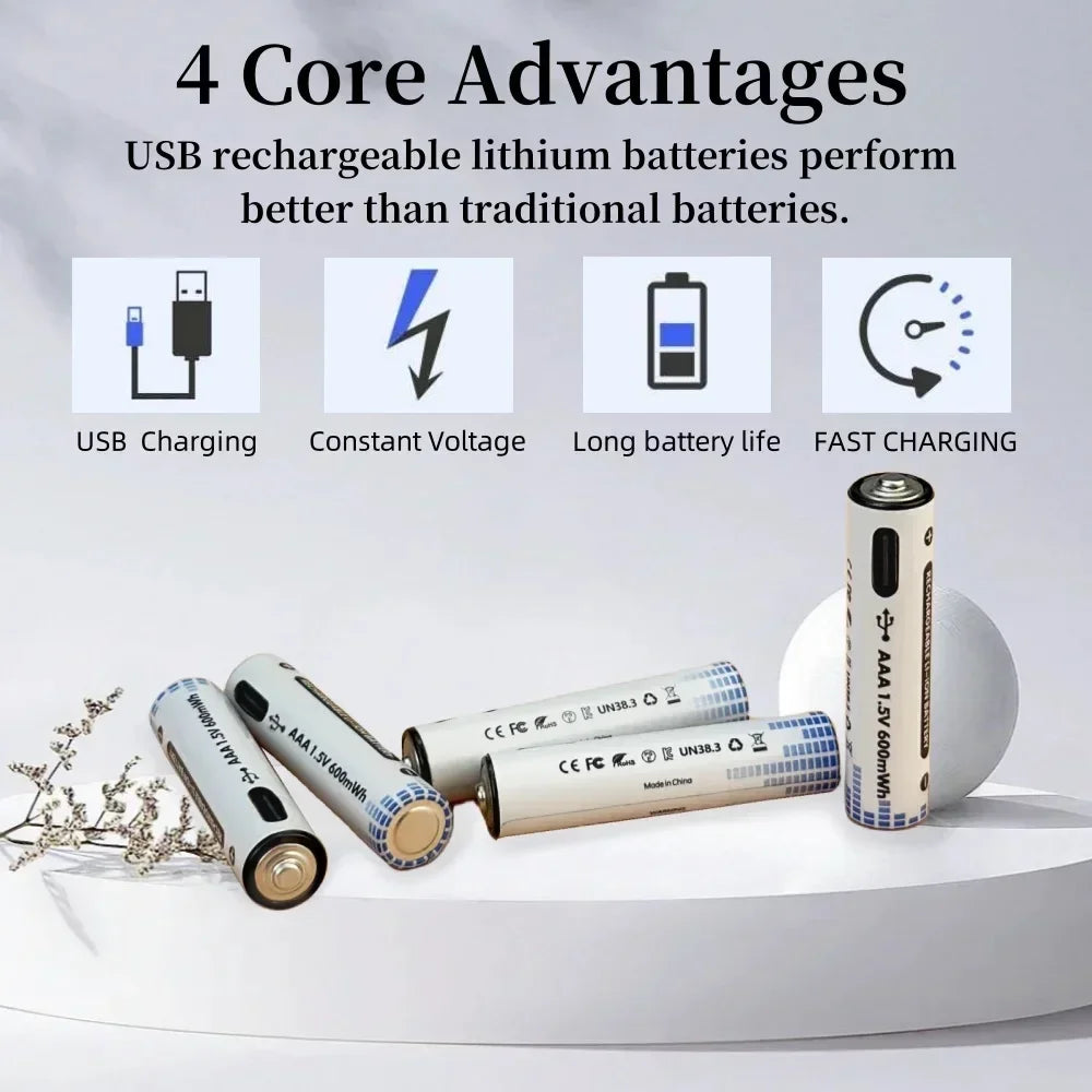 PURFIELD 1.5V AA AAA USB Rechargeable Battery 2500mWh 600mWh Li-ion Battery for Remote Control Mouse Electric Toy Battery