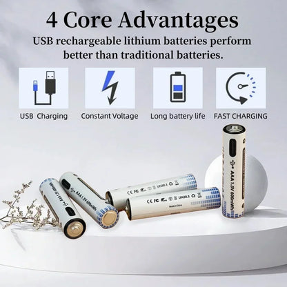 PURFIELD 1.5V AA AAA USB Rechargeable Battery 2500mWh 600mWh Li-ion Battery for Remote Control Mouse Electric Toy Battery