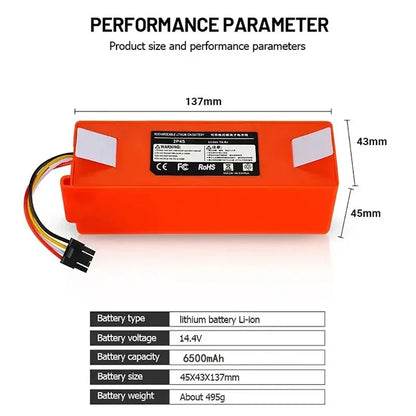 PURFIELD 14.4V 6500mah Robotic Vacuum Cleaner Replacement Li-ion Battery For Xiaomi Roborock S55 S60 S65 S50 S51 S5 MAX S6 Parts