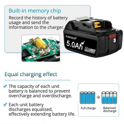 PURFIELD 18V 12.0 9.0 6.0 5.0Ah Rechargeable Battery For Makita Power Tools with LED Li-ion Replacement BL1860 1850 18v 12000mAh