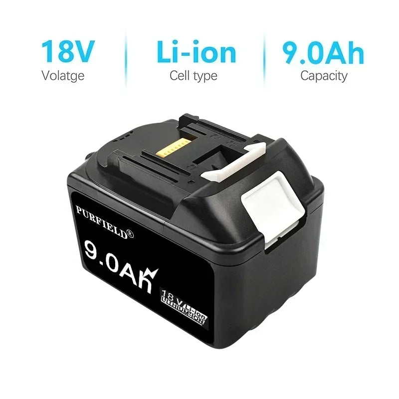 PURFIELD 18V 12.0 9.0 6.0 5.0Ah Rechargeable Battery For Makita Power Tools with LED Li-ion Replacement BL1860 1850 18v 12000mAh