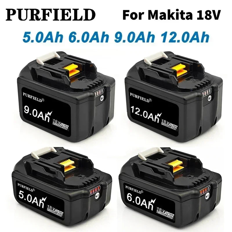 PURFIELD 18V 12.0 9.0 6.0 5.0Ah Rechargeable Battery For Makita Power Tools with LED Li-ion Replacement BL1860 1850 18v 12000mAh