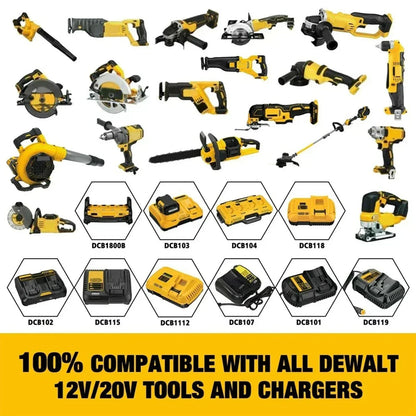 PURFIELD 20V 5.0/6.0Ah DCB200 Replaceable Li-ion Battery For DeWalt DCB206 DCB204 DCB203 Power Tool Batteries LED Lights