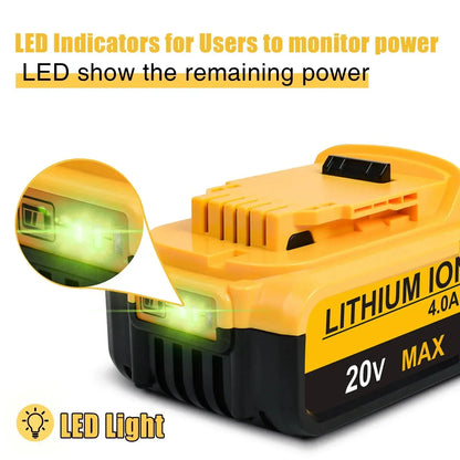 PURFIELD 20V 5.0/6.0Ah DCB200 Replaceable Li-ion Battery For DeWalt DCB206 DCB204 DCB203 Power Tool Batteries LED Lights