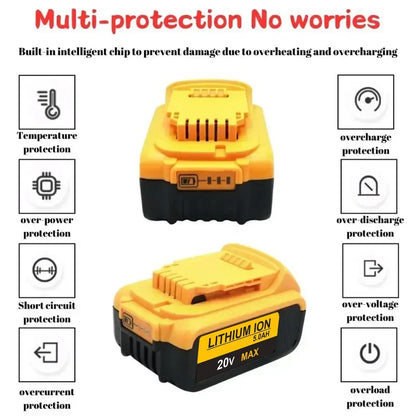 PURFIELD 20V 5.0/6.0Ah DCB200 Replaceable Li-ion Battery For DeWalt DCB206 DCB204 DCB203 Power Tool Batteries LED Lights