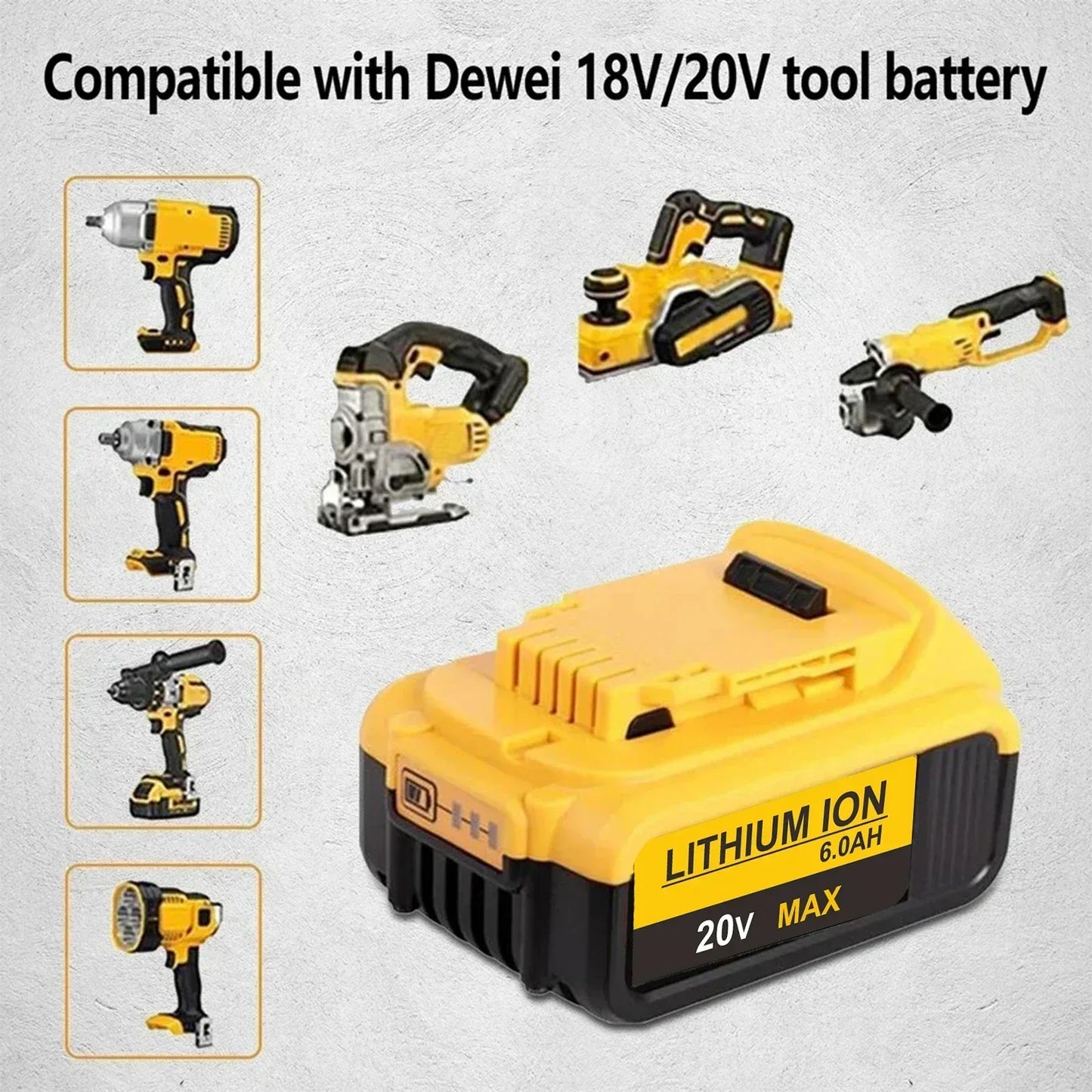 PURFIELD 20V 5.0/6.0Ah DCB200 Replaceable Li-ion Battery For DeWalt DCB206 DCB204 DCB203 Power Tool Batteries LED Lights