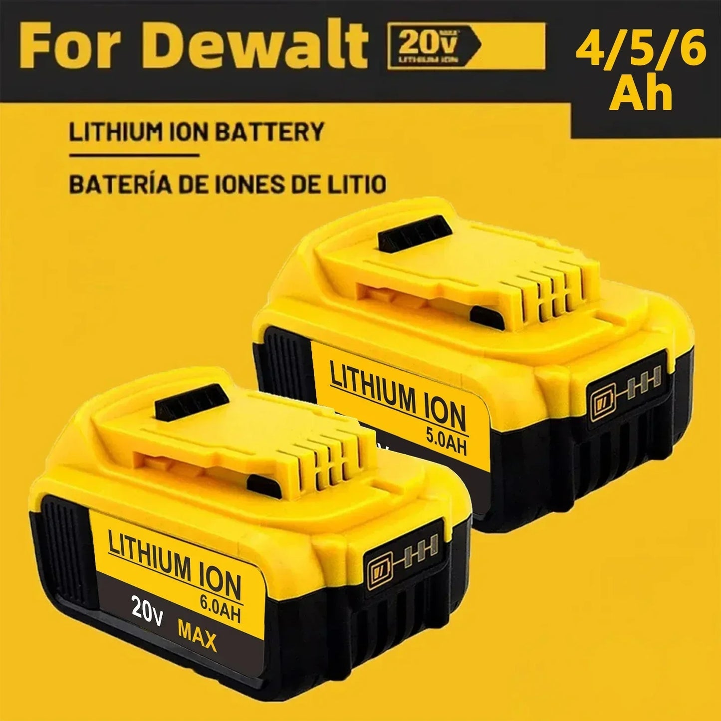 PURFIELD 20V 5.0/6.0Ah DCB200 Replaceable Li-ion Battery For DeWalt DCB206 DCB204 DCB203 Power Tool Batteries LED Lights