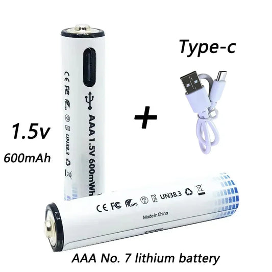 PURFIELD AAA 1.5V 600mWh Rechargeable Lithium Battery for Remote Controller Learning Machine Toys with USB Type-c Fast Charge