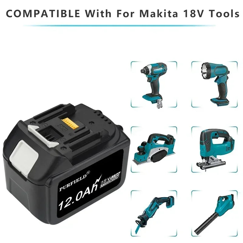 PURFIELD Makita 18V Battery 9.0 12.0Ah Rechargeable Battery 18650 Lithium-ion Cell Suitable For Makita Power Tool BL1860 BL1850