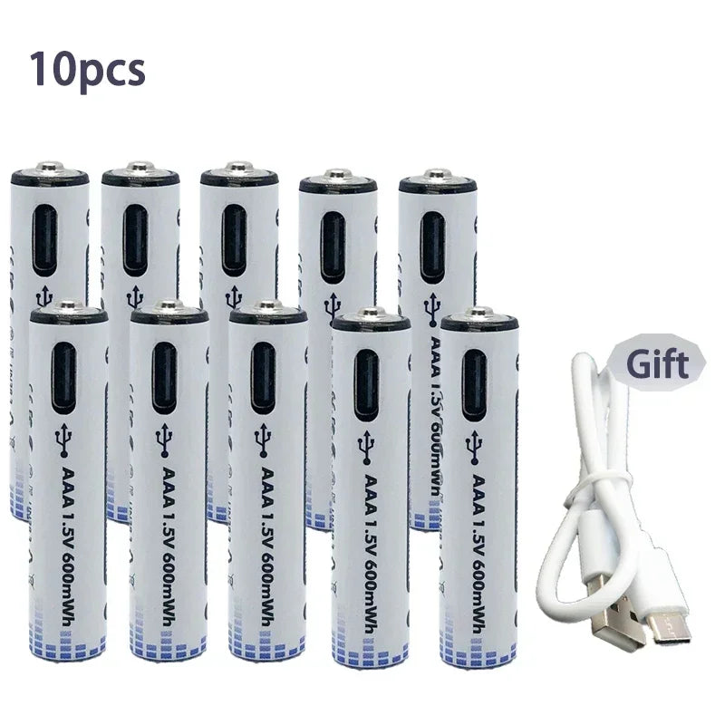 PURFIELD USB AAA Rechargeable Batteries 1.5V 600mWh li-ion battery for remote control mouseElectric toy battery + Type-C Cable