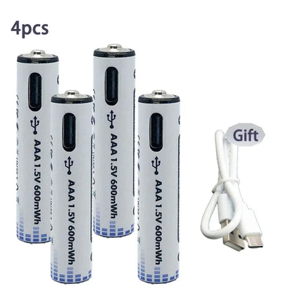 PURFIELD USB AAA Rechargeable Batteries 1.5V 600mWh li-ion battery for remote control mouseElectric toy battery + Type-C Cable