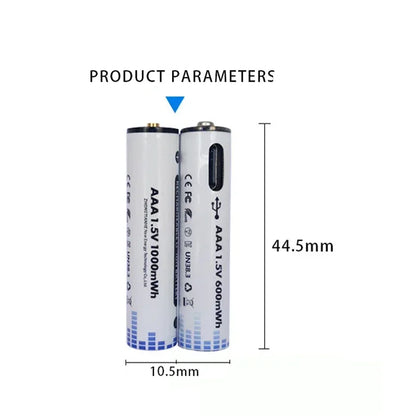 PURFIELD USB AAA Rechargeable Batteries 1.5V 600mWh li-ion battery for remote control mouseElectric toy battery + Type-C Cable