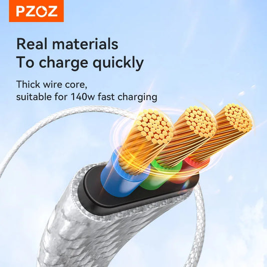 PC PZOZ 4 in 1 140W PD USB C Cable Digital Display Fast Charging For iPhone 16 15 14 Pro Max MacBook iPad USB Type C Cord Charger