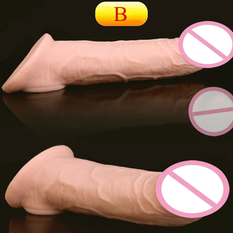 Penis Dildo Extender Sleeve Vibrator Delay Ejaculation Cock Extension Cover Silicone Sex Toys  Men gtooza.com