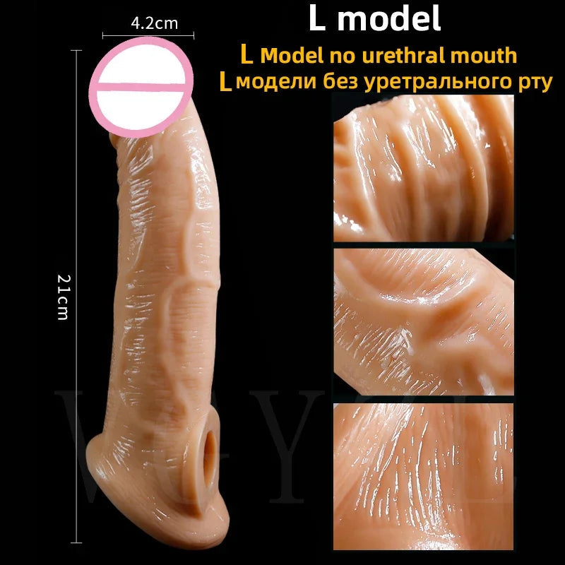 Penis Dildo Extender Sleeve Vibrator Delay Ejaculation Cock Extension Cover Silicone Sex Toys  Men gtooza.com