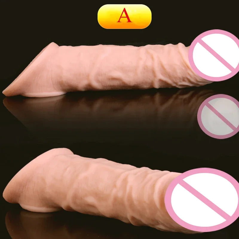 Penis  Extender Sleeve  Delay Ejaculation Cock Extension Cover Silicone Sex Toys  Men