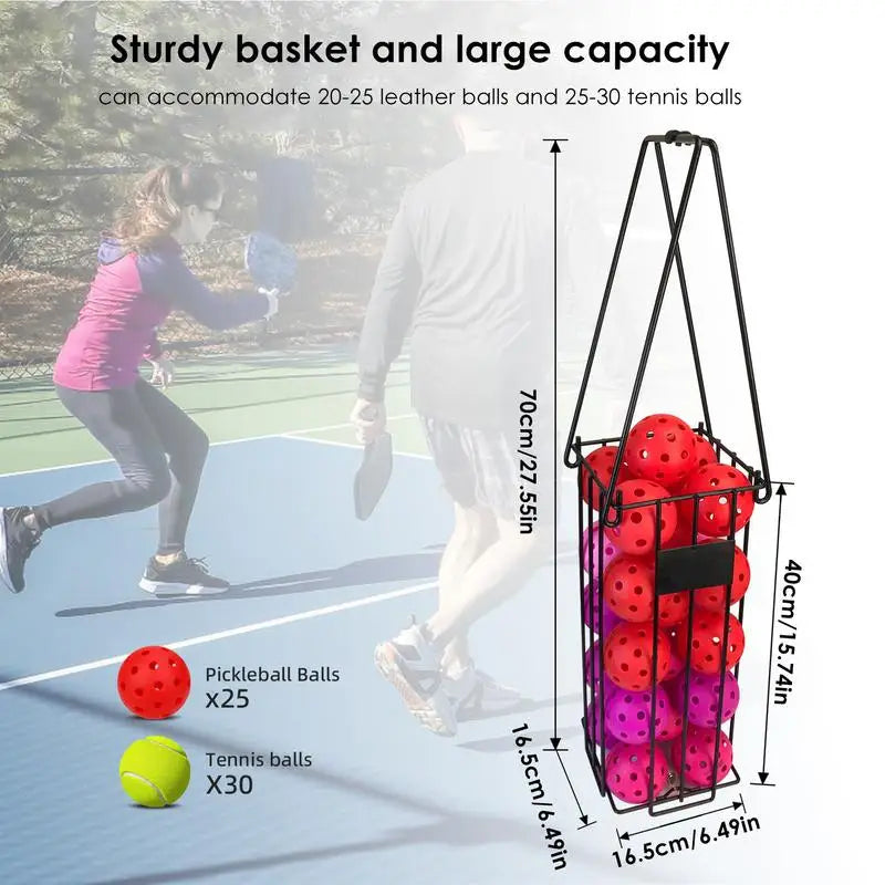 PC Pickleball Pickup Basket Stainless Pickle Ball Retriever Basket With Han