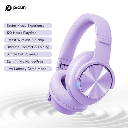 PCPicun B8 Bluetooth Headphones 120H Playtime Headset Wireless Bluetooth 3E