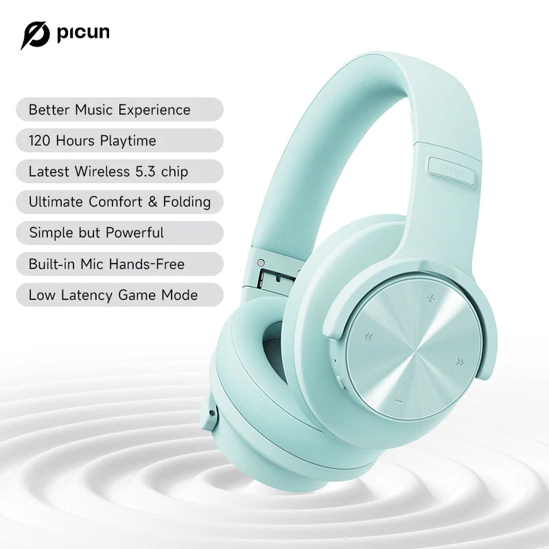 PCPicun B8 Bluetooth Headphones 120H Playtime Headset Wireless Bluetooth 3E