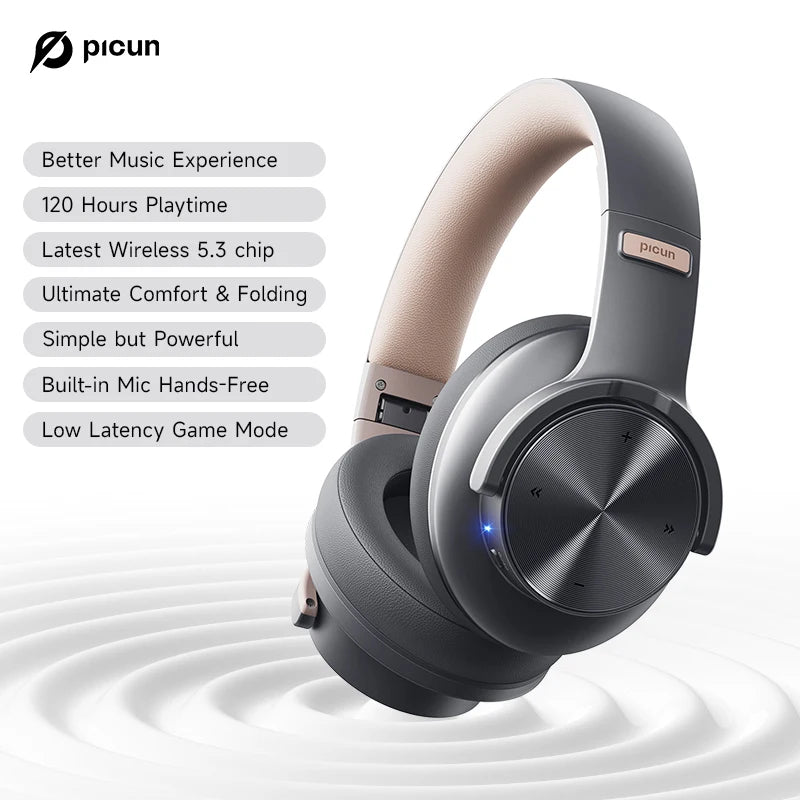 PCPicun B8 Bluetooth Headphones 120H Playtime Headset Wireless Bluetooth 3E